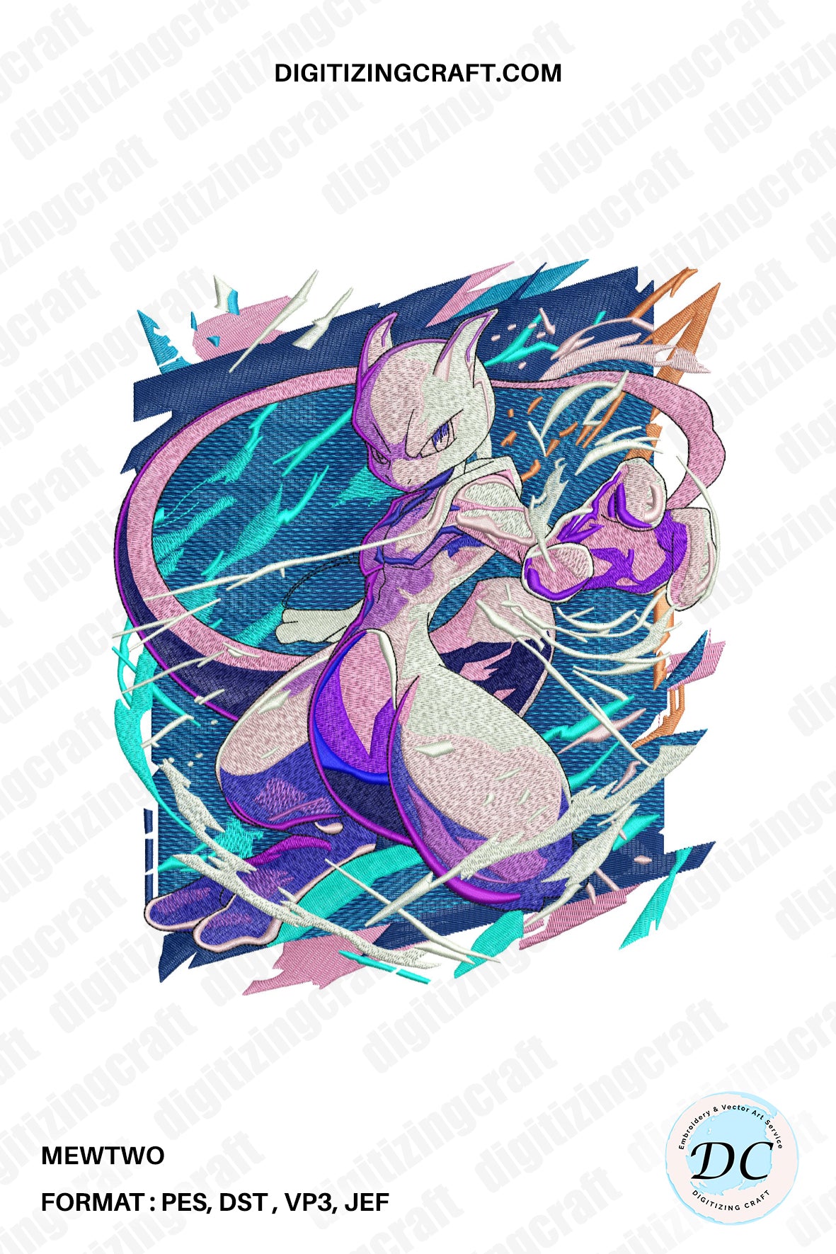 Mewtwo Embroidery Design File – Digitizing Craft